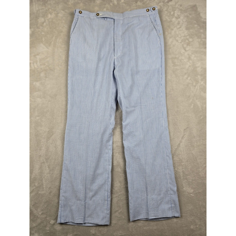Vintage Birks By Corbin Seersucker Dress Pants Mens 34x30 Blue Adjustable *Read